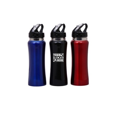 25 Oz. Single Wall Metal Sport Bottle W/ Straw